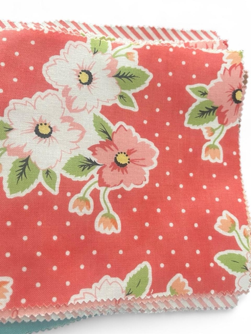 Spring Floral Fabric Charm Pack - Coral, Blue & Green - Picture 6 of 7